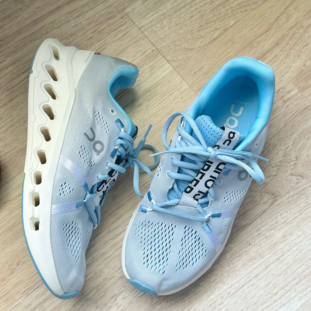 On Running Sky Blue and White Sneakers